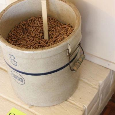 Lot 91 6 gal Blue Sand Stoneware Crock w/ Wood Handles