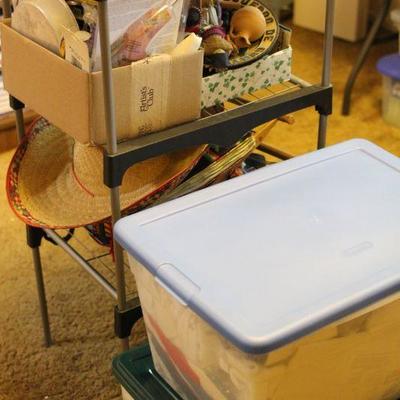 Lot 155 Rack, Sewing Items & Bins w/ Fabric & more!