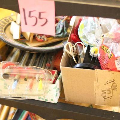 Lot 155 Rack, Sewing Items & Bins w/ Fabric & more!