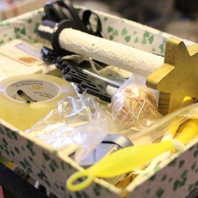 Lot 155 Rack, Sewing Items & Bins w/ Fabric & more!