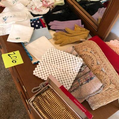 Lot 206 Vintage Purses, Gloves & Handkerchiefs