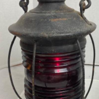 LOT # 552 Antique Railroad Red Glass Lantern
