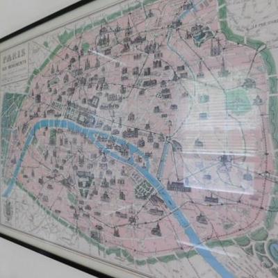 Framed Parisian Map of Famous Monuments and Sights 29