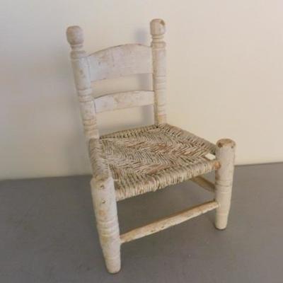 Vintage Solid Wood Rush Seat Large Doll Chair 18