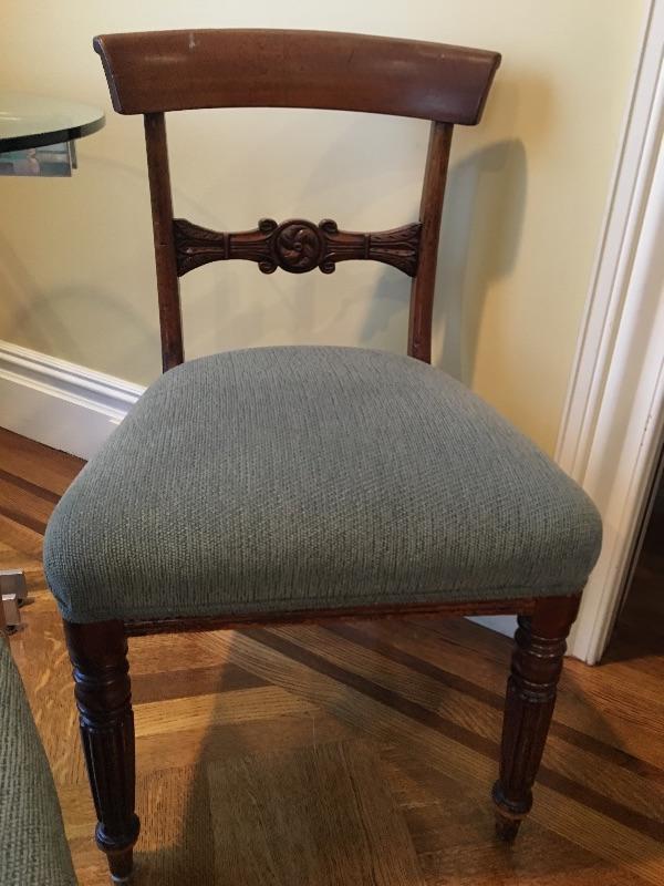 Antique Wood Chair Set (4) Professionally Upholstered