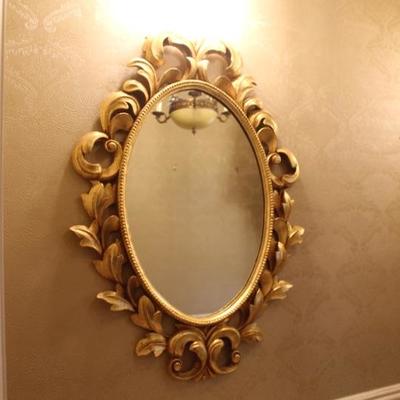 Wood Carved Gold Metal Leaf Mirror