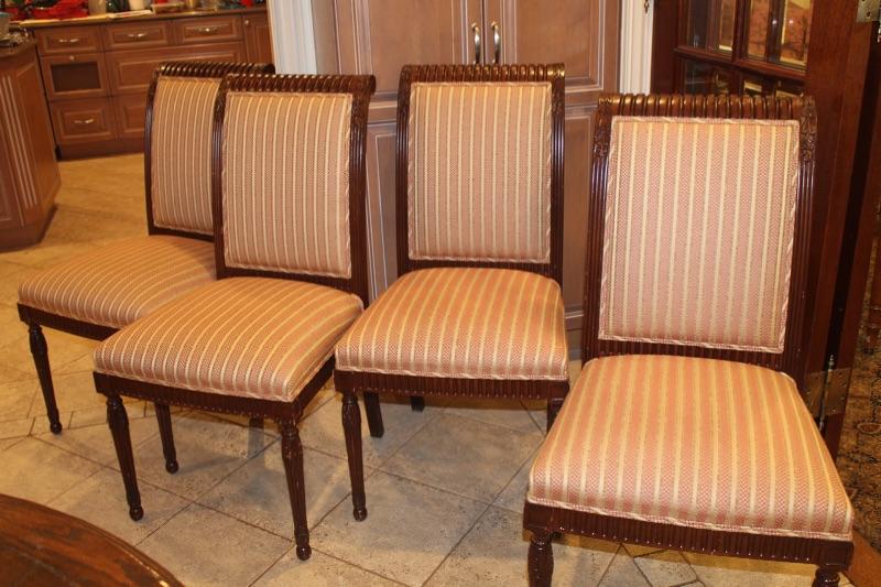 Carved Wood High Back Chair Set (4) with Custom Upholstery