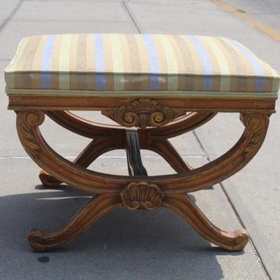 Antique Wood Upholstered Bench Seat