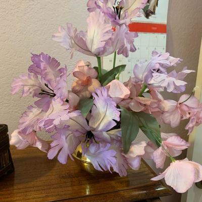 Flower arrangement in brass vase
