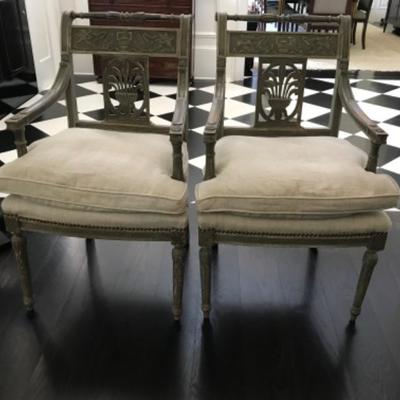 (2) One Pair Antique French Painted Chairs 22”W x 18”D x 35”H