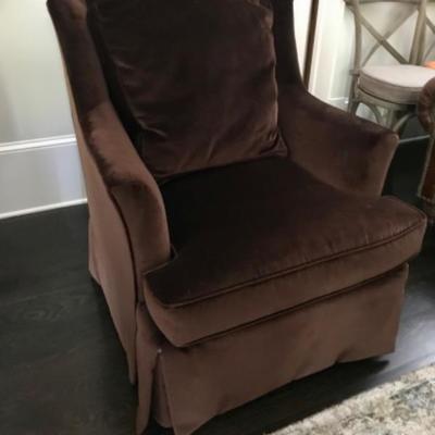 (2) One Pair Dapha Armchairs Elegant Brown Velvet Chairs Matched Set 38â€W x 30D 