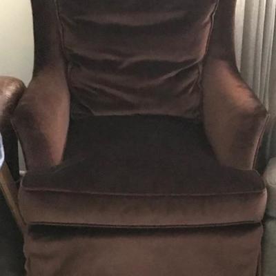 (2) One Pair Dapha Armchairs Elegant Brown Velvet Chairs Matched Set 38â€W x 30D 