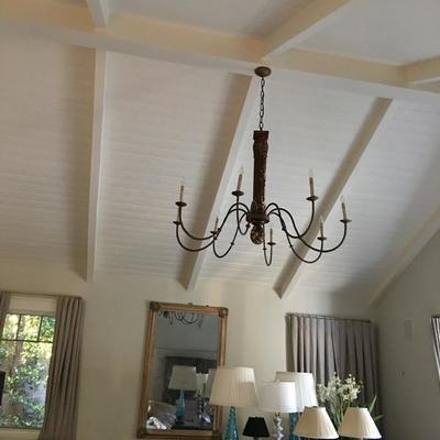 Large Chandelier Wood Stem Fluted Column French Wired Light Fixture Lighting from Pacific Design Center