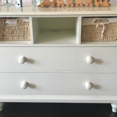 Pottery Barn White Chest of Drawers 2 Drawers Dresser with 3 Cubbies 42â€W x 18â€D x 34â€H
