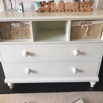 Pottery Barn White Chest of Drawers 2 Drawers Dresser with 3 Cubbies 42â€W x 18â€D x 34â€H