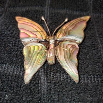 Vintage Mexican Sterling Silver Abalone Butterfly Brooch