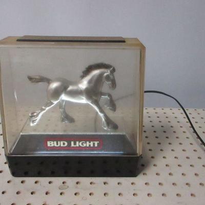 Lot 1 - Bud Light Beer Clydesdale Horse Light Bar Sign Budweiser Silver Working