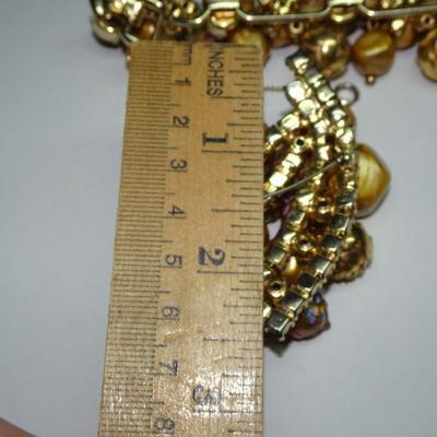 MCM Gold Tone Rhinestone Brooch & Bracelet, Great Fall Colors! 