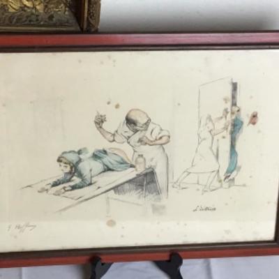 LOT # 585 Vintage Signed Colored Lithograph Gaston Hoffman