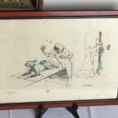 LOT # 585 Vintage Signed Colored Lithograph Gaston Hoffman