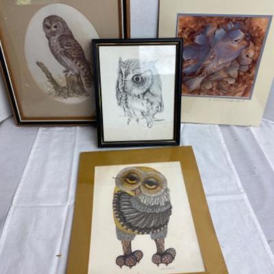LOT # 586 Signed Owl Artwork 