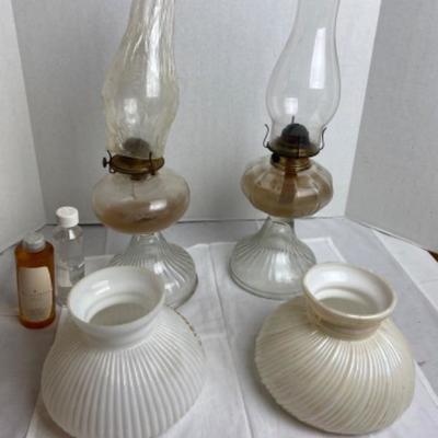 LOT # 614 2 Vintage Oil Lamps with Glass Shades