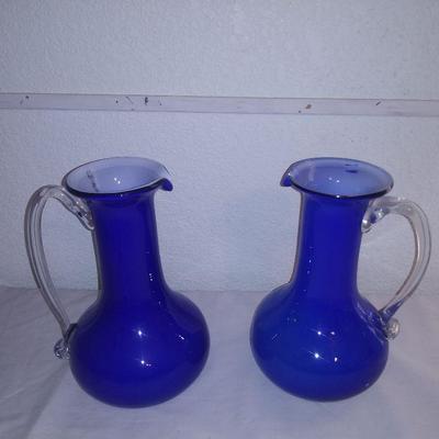 Pair Cobalt Blue Pitcher Vase