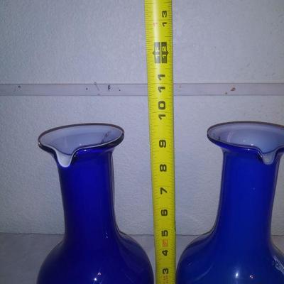Pair Cobalt Blue Pitcher Vase