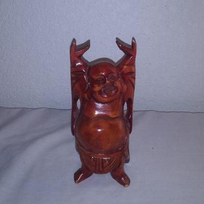 Rosewood Carved Laughing Buddha