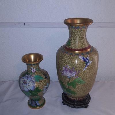 Pair Vintage Jingfa Cloisonne Vases