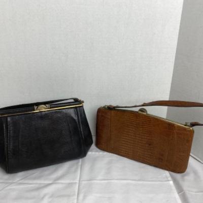 LOT # 631 Antique Leather Crocodile Handbags