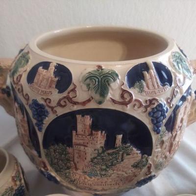 European Antique Punch Set with Eight Mugs 