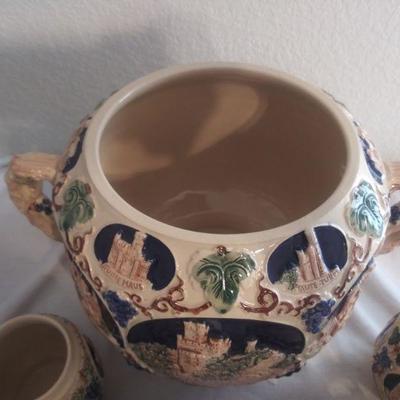 European Antique Punch Set with Eight Mugs 
