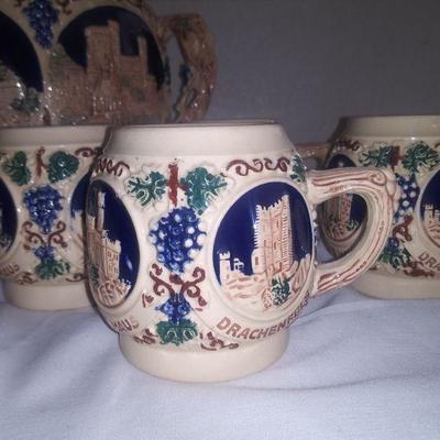 European Antique Punch Set with Eight Mugs 
