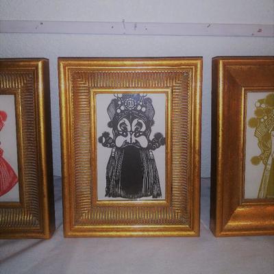 Four Piece Japanese Silhouette Framed Silk Art 
