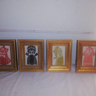Four Piece Japanese Silhouette Framed Silk Art 
