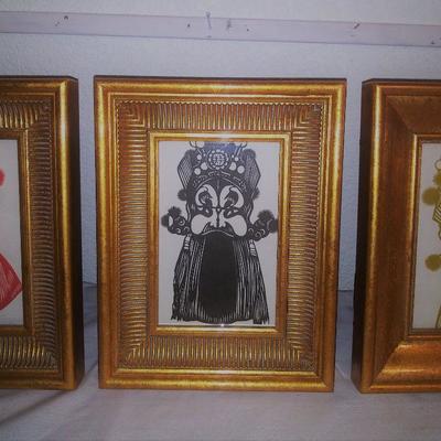 Four Piece Japanese Silhouette Framed Silk Art 