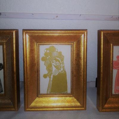 Four Piece Japanese Silhouette Framed Silk Art 