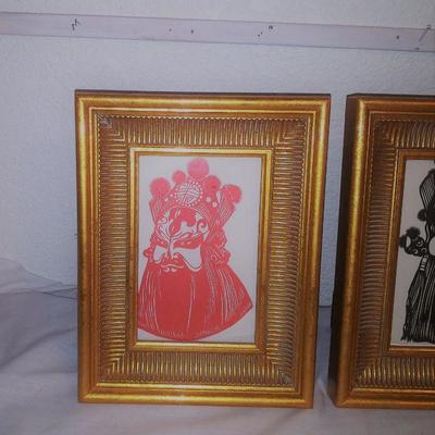 Four Piece Japanese Silhouette Framed Silk Art 