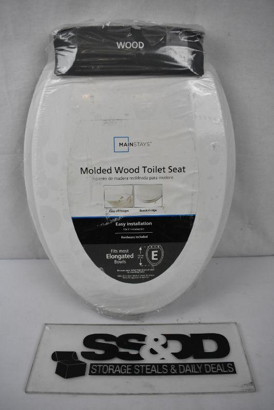 Mainstays Molded Wood Toilet Seat, Elongated, White New