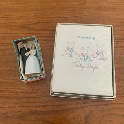 Lot 18 - Vintage Wedding Cake Topper and Baby Book