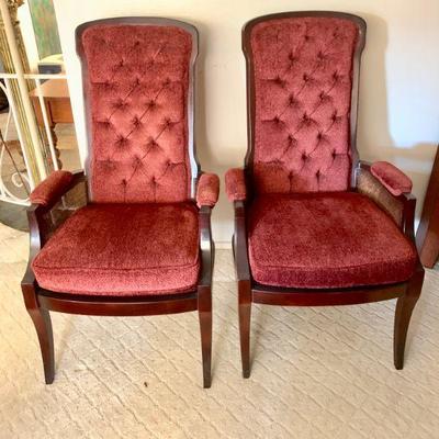 #3  PAIR HIGH BACK UPHOLSTERED ARMCHAIRS