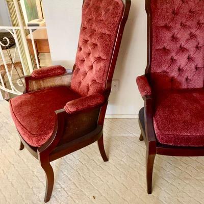 #3  PAIR HIGH BACK UPHOLSTERED ARMCHAIRS