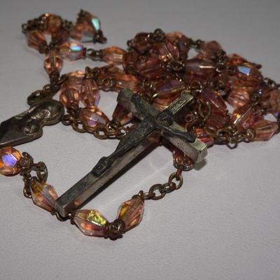 Vintage Pink Champagne Colored Rosary, Catholic Artifact