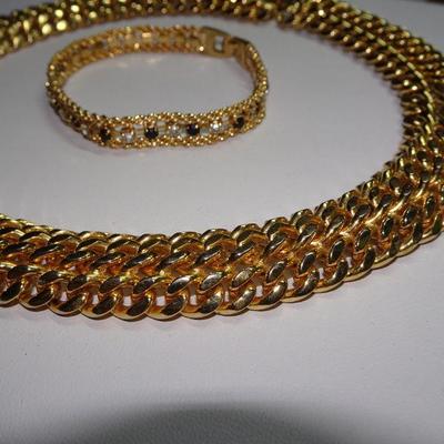 Gold Dynasty Style Necklace, Rhinestone Gold Tone Bracelet 