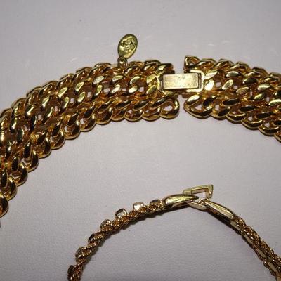 Gold Dynasty Style Necklace, Rhinestone Gold Tone Bracelet 
