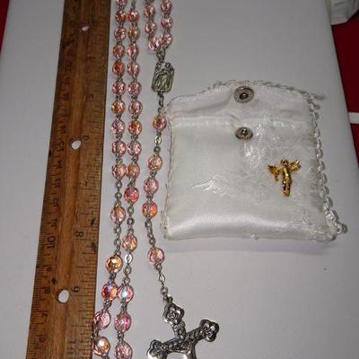 Vintage Glass Opalescent Rosary made in Czech Republic, Beautiful Pink, Prettier in person 