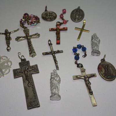 Antique Rosary Crosses, Charms, Prayer Relics, Medals, Mother of Pearl Bethlehem Star 