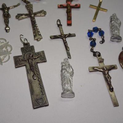 Antique Rosary Crosses, Charms, Prayer Relics, Medals, Mother of Pearl Bethlehem Star 