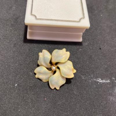 Lot # 651 Gold Flower Enameled Pearl Pin 